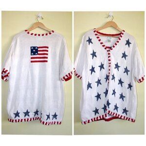 Quacker Factory Stars sequins Patriotic American Flag Sweater 3X Short Sleeve